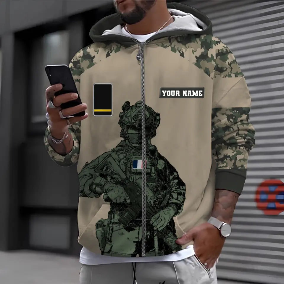 Personalized France Soldier/ Veteran Camo With Name And Rank Hoodie 3D Printed - 17017344