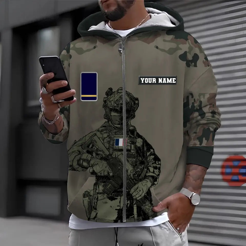 Personalized France Soldier/ Veteran Camo With Name And Rank Hoodie 3D Printed - 17017344