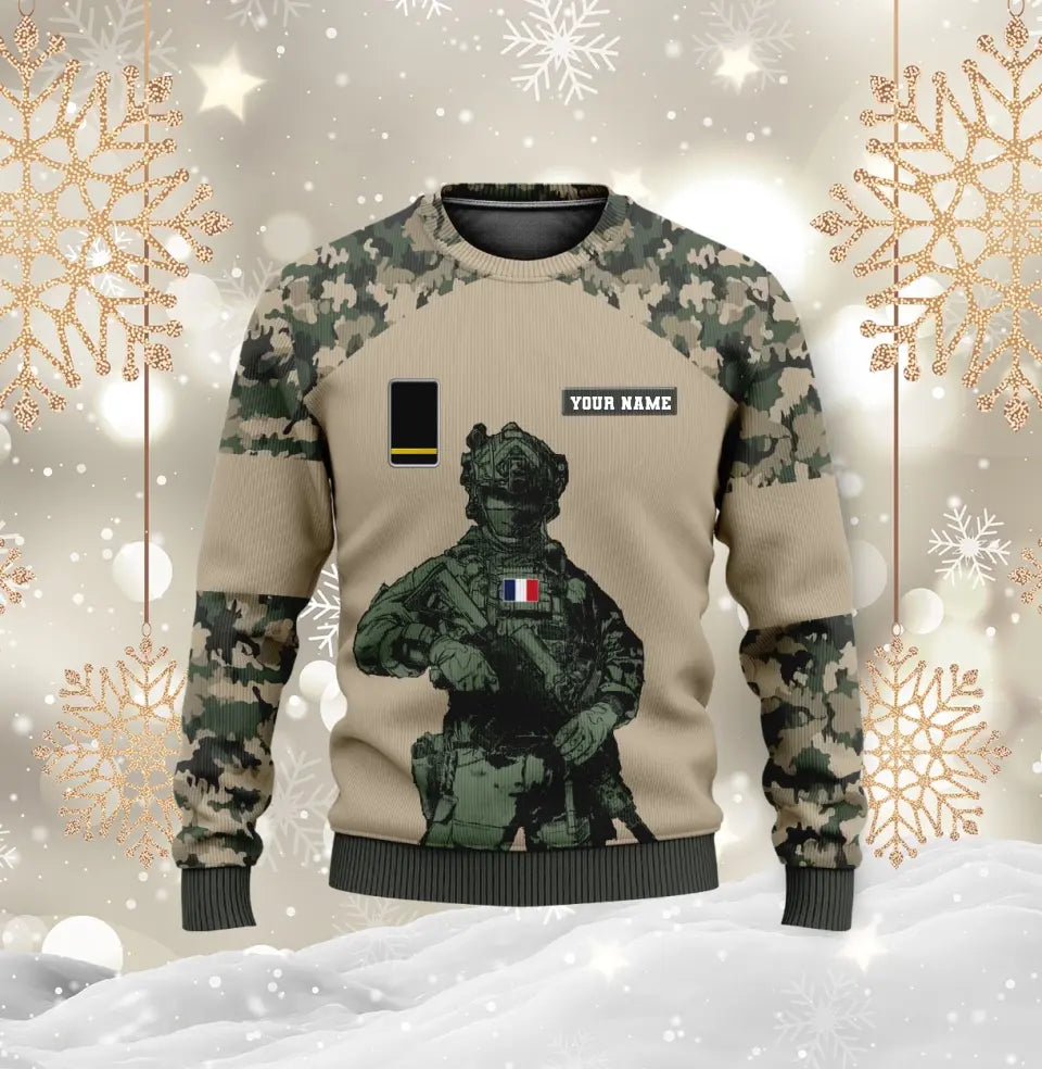 Sweat à capuche personnalisé avec nom et grade de soldat/vétéran de la France imprimé en 3D - 17017344