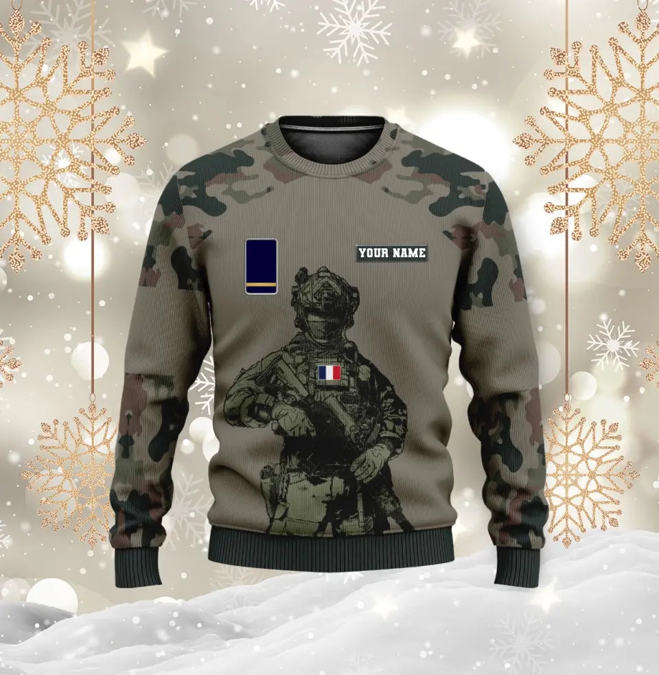 Personalisierter Kapuzenpullover mit Camouflage-Muster für französische Soldaten/Veteranen mit Namen und Rang, 3D-Druck – 17017344