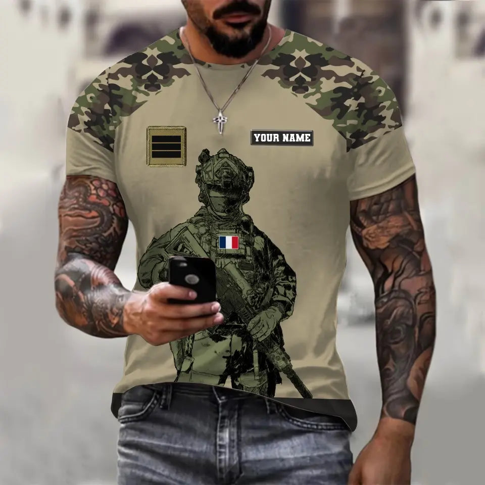 Sweat à capuche personnalisé avec nom et grade de soldat/vétéran de la France imprimé en 3D - 17017344