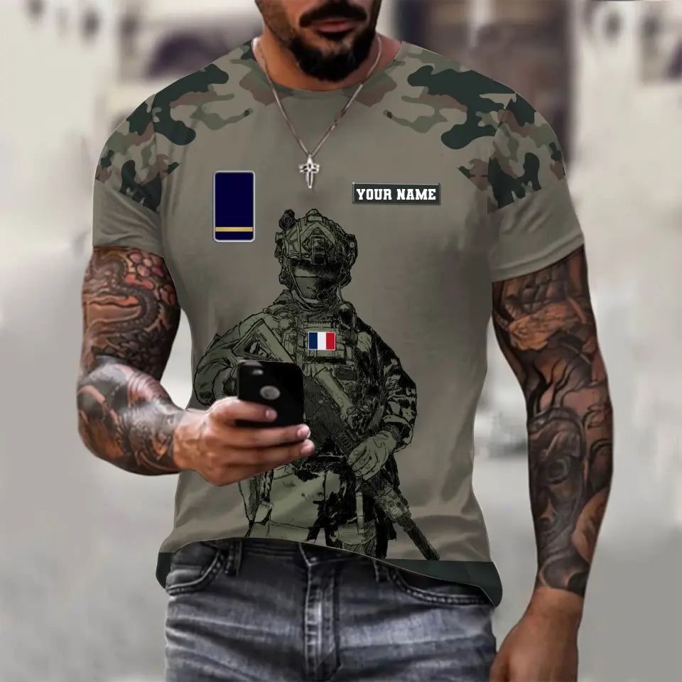 Sweat à capuche personnalisé avec nom et grade de soldat/vétéran de la France imprimé en 3D - 17017344