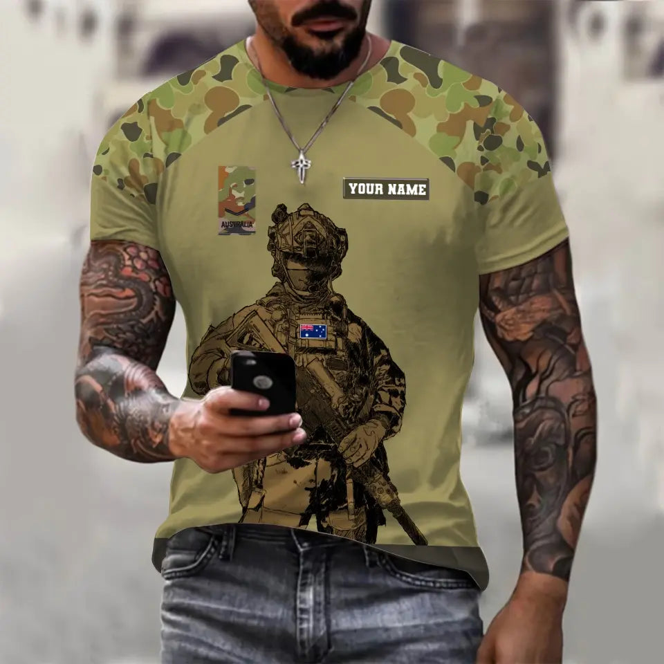 Personalisierter Kapuzenpullover mit Camouflage-Muster für australische Soldaten/Veteranen mit Namen und Rang, 3D-Druck – 17017344