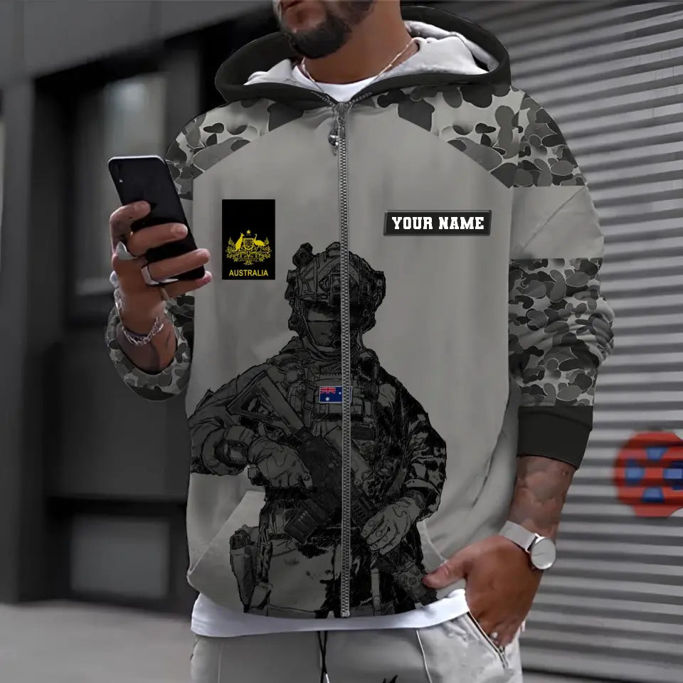 Sweat à capuche personnalisé avec camouflage soldat/vétéran australien avec nom et grade imprimé en 3D - 17017344