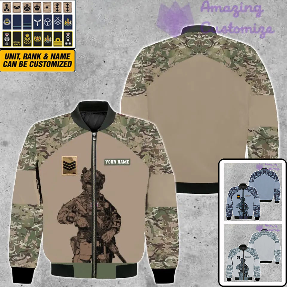 Personalisierte Bomberjacke im Camouflage-Muster mit Namen und Rang des britischen Soldaten/Veteranen, 3D-Druck – 0511230001