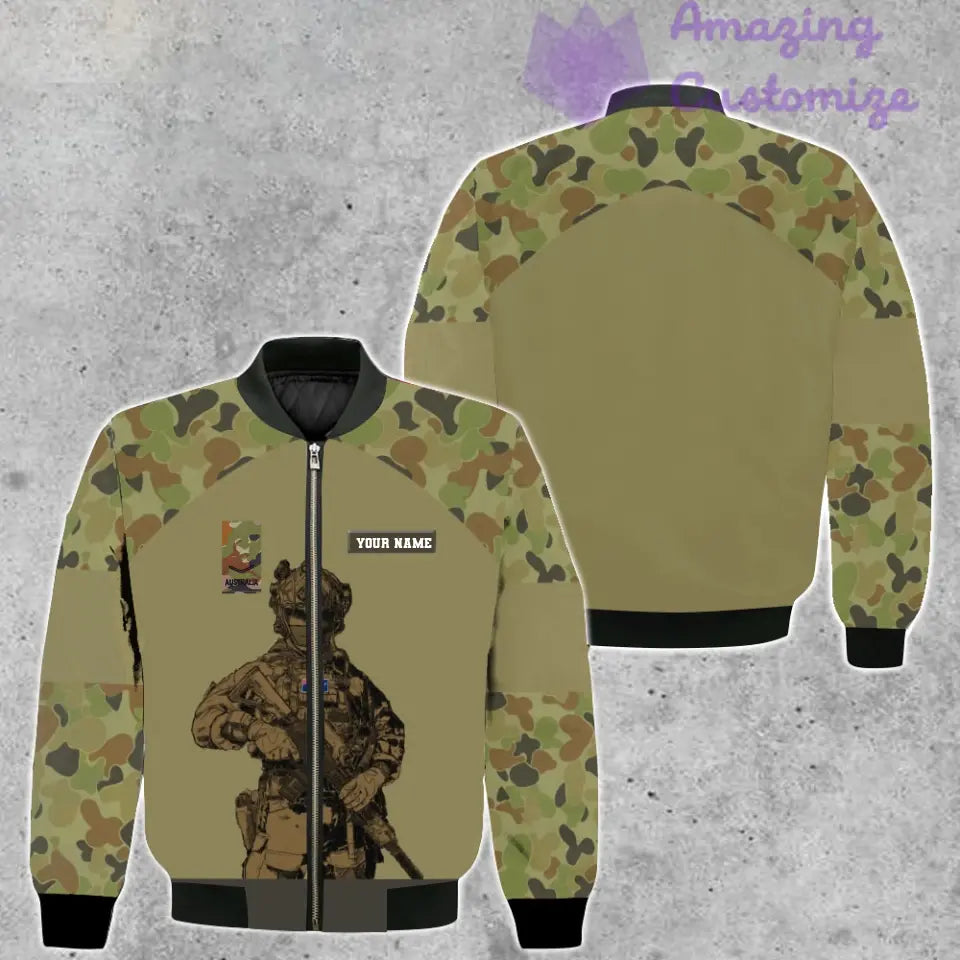 Personalisierte Bomberjacke im Camouflage-Muster für australische Soldaten/Veteranen mit Namen und Rang, 3D-Druck – 0511230001