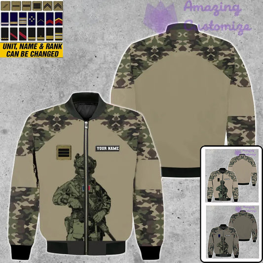 Personalisierte Bomberjacke mit Camouflage-Muster für französische Soldaten/Veteranen mit Namen und Rang, 3D-Druck – 0511230001