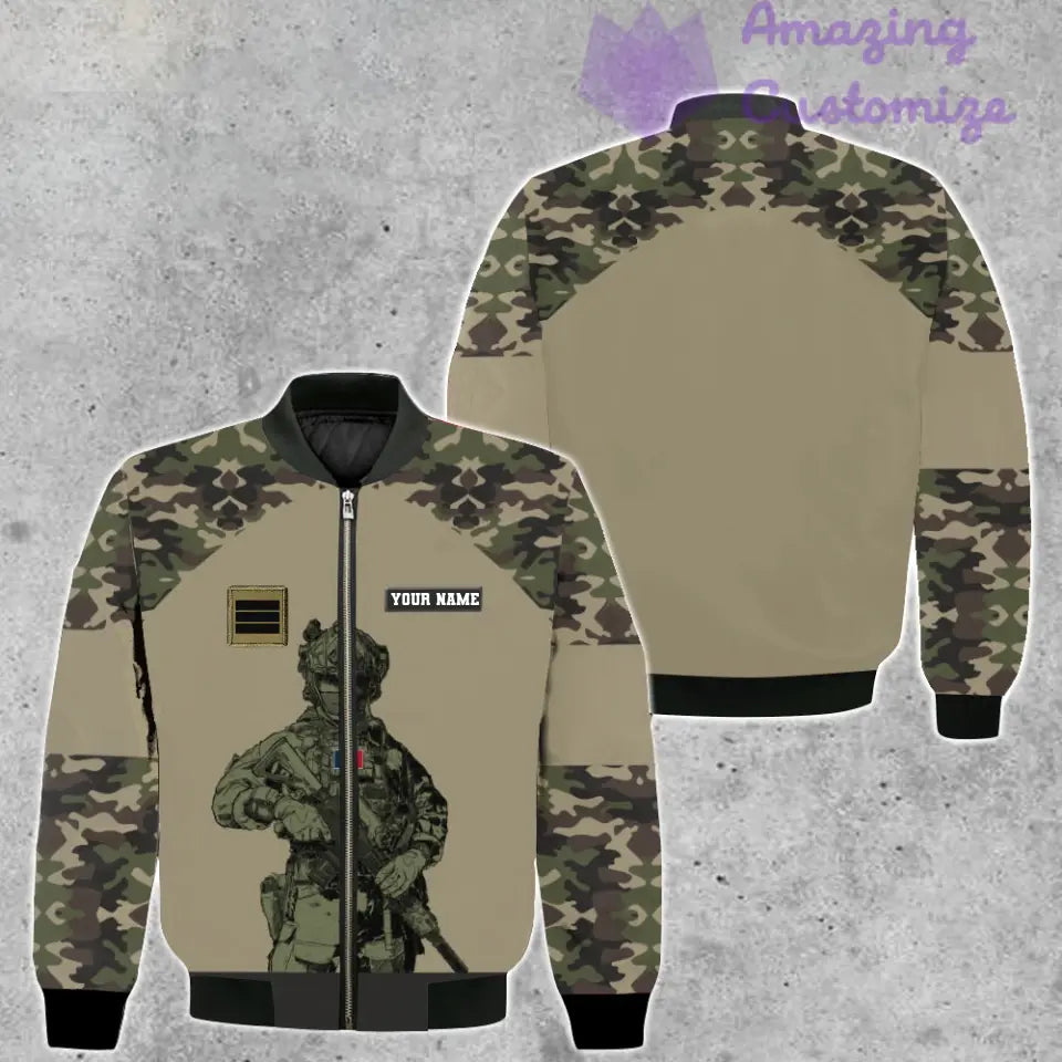 Personalisierte Bomberjacke mit Camouflage-Muster für französische Soldaten/Veteranen mit Namen und Rang, 3D-Druck – 0511230001