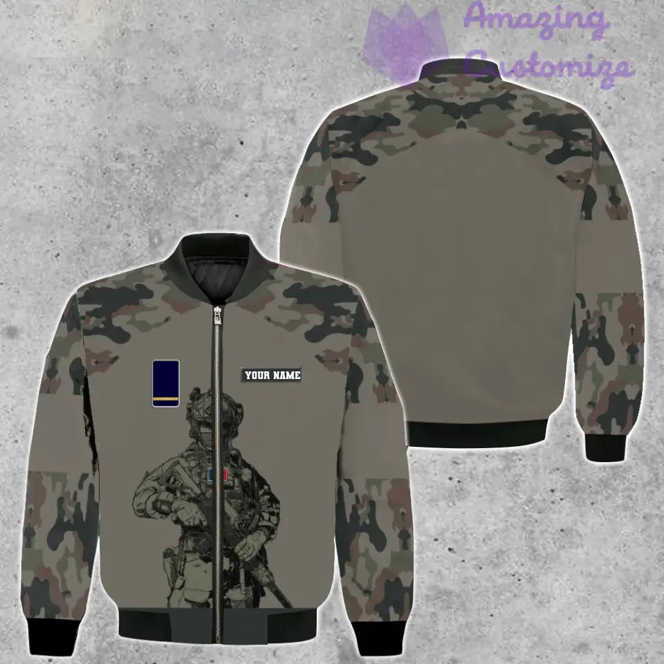 Veste de bombardier personnalisée avec camouflage soldat/vétéran de la France avec nom et grade, imprimée en 3D - 0511230001