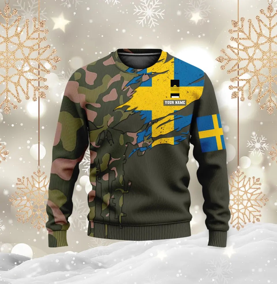 Personalisierter Kapuzenpullover mit Camouflage-Muster für schwedische Soldaten/Veteranen mit Namen und Rang – 0512230001