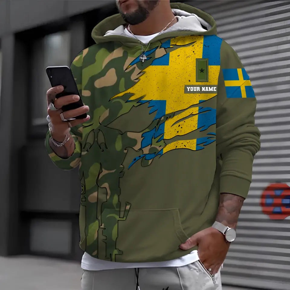 Sweat à capuche personnalisé avec camouflage soldat/vétéran suédois avec nom et grade - 0512230001