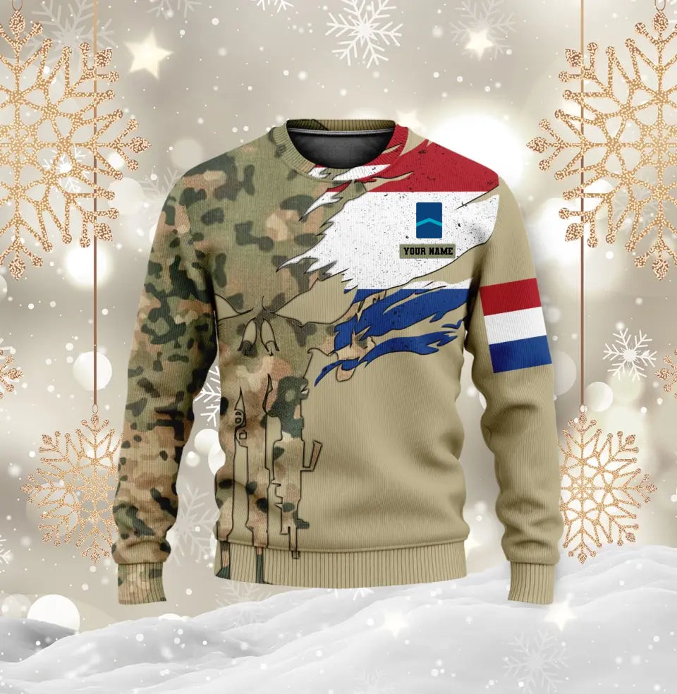 Personalisierter Kapuzenpullover mit Camouflage-Muster für niederländische Soldaten/Veteranen mit Namen und Rang – 0512230001