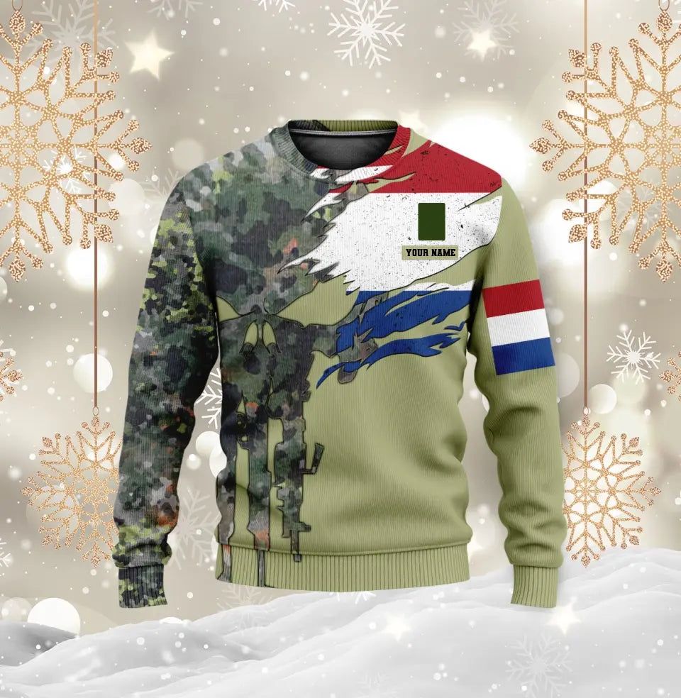 Personalisierter Kapuzenpullover mit Camouflage-Muster für niederländische Soldaten/Veteranen mit Namen und Rang – 0512230001