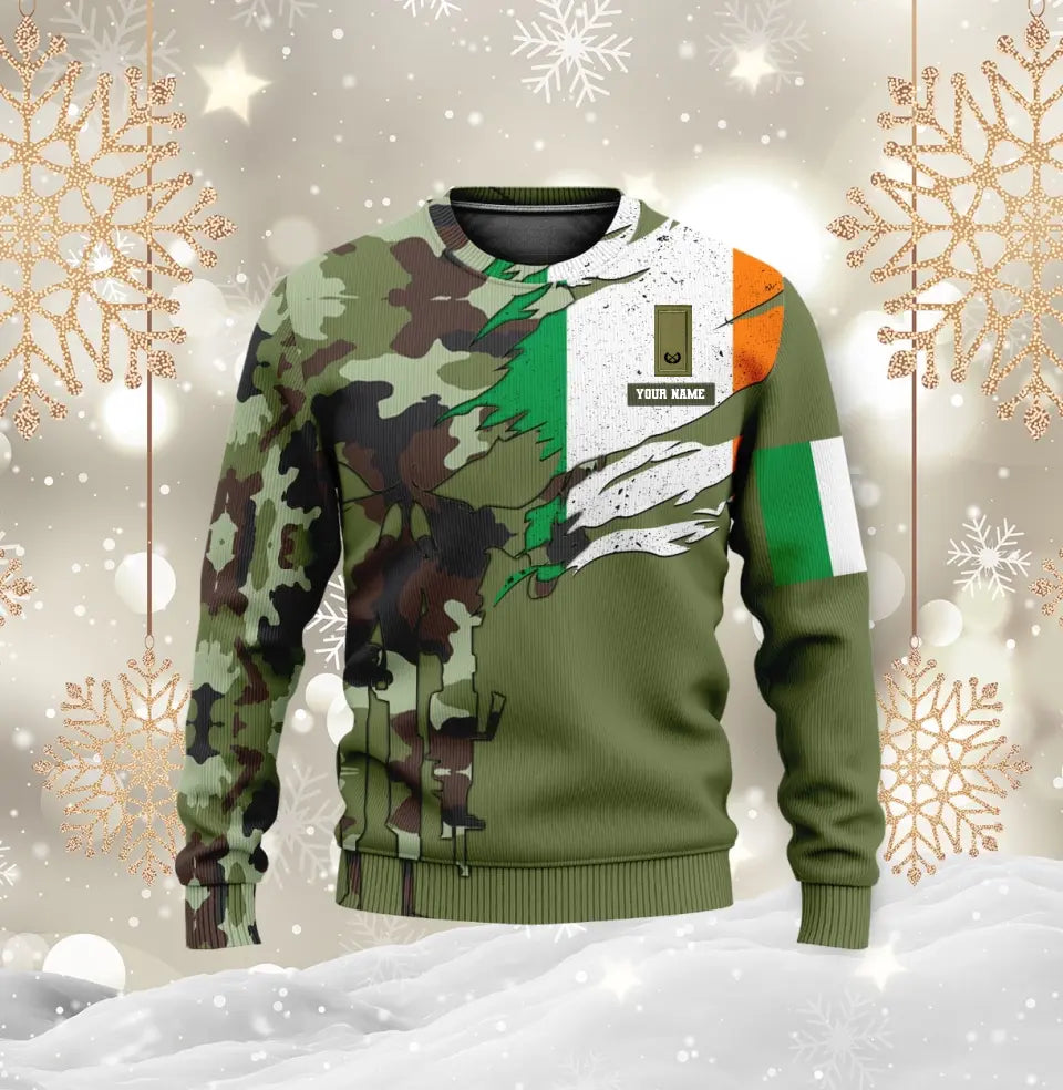 Personalisierter Kapuzenpullover mit Camouflage-Muster für irische Soldaten/Veteranen mit Namen und Rang – 0512230001