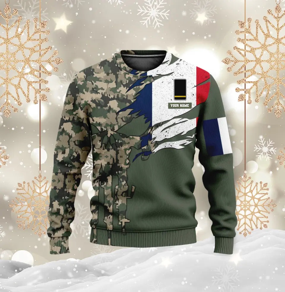 Personalisierter Kapuzenpullover mit Camouflage-Muster für französische Soldaten/Veteranen mit Namen und Rang – 0512230001