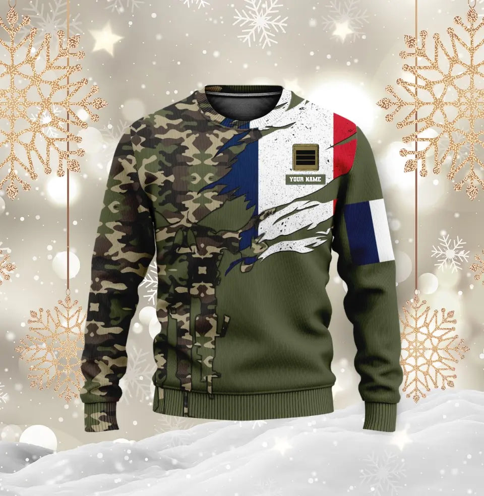 Personalisierter Kapuzenpullover mit Camouflage-Muster für französische Soldaten/Veteranen mit Namen und Rang – 0512230001