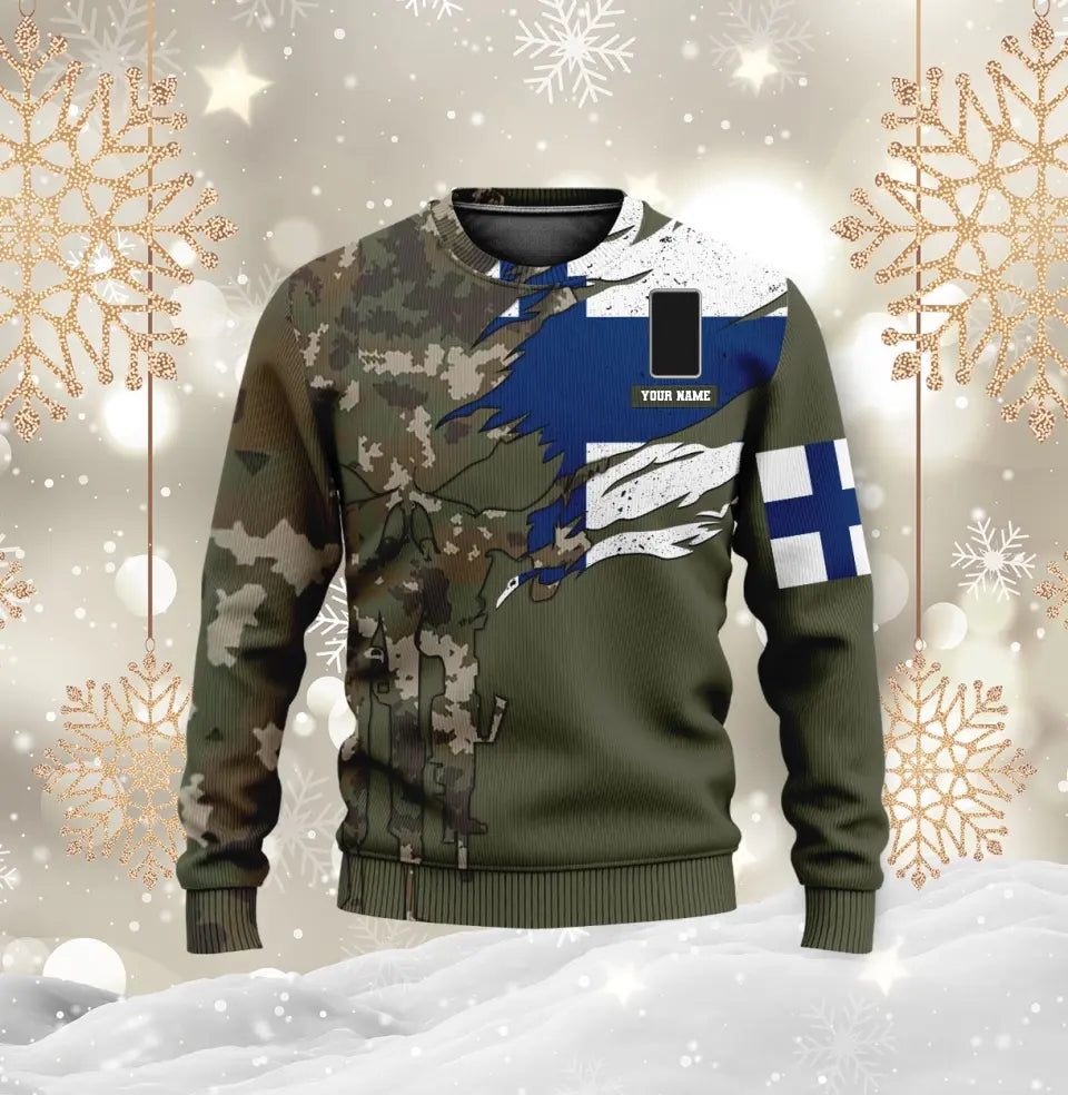 Personalisierter Kapuzenpullover mit Camouflage-Muster für finnische Soldaten/Veteranen mit Namen und Rang – 0512230001