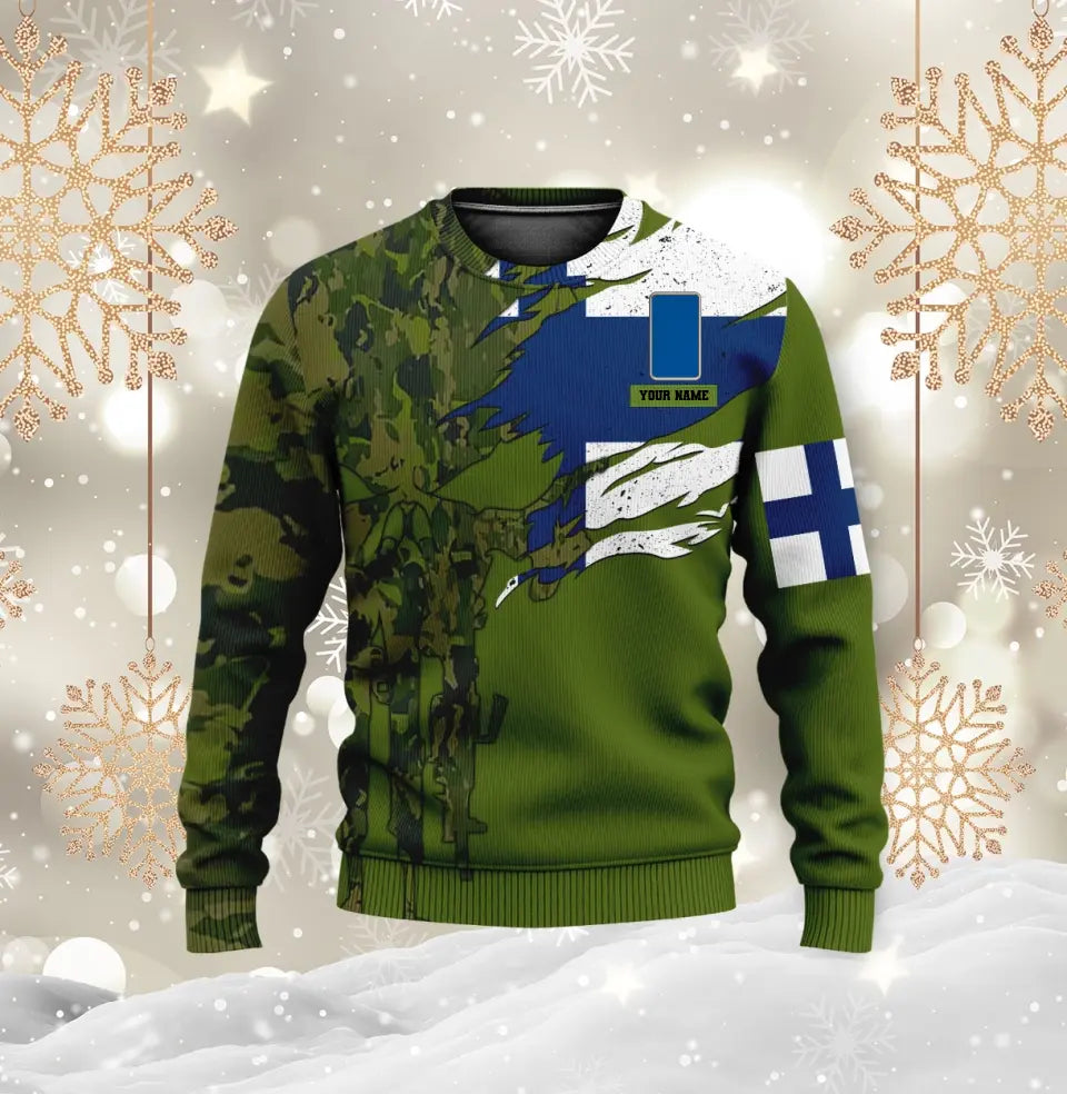 Personalisierter Kapuzenpullover mit Camouflage-Muster für finnische Soldaten/Veteranen mit Namen und Rang – 0512230001