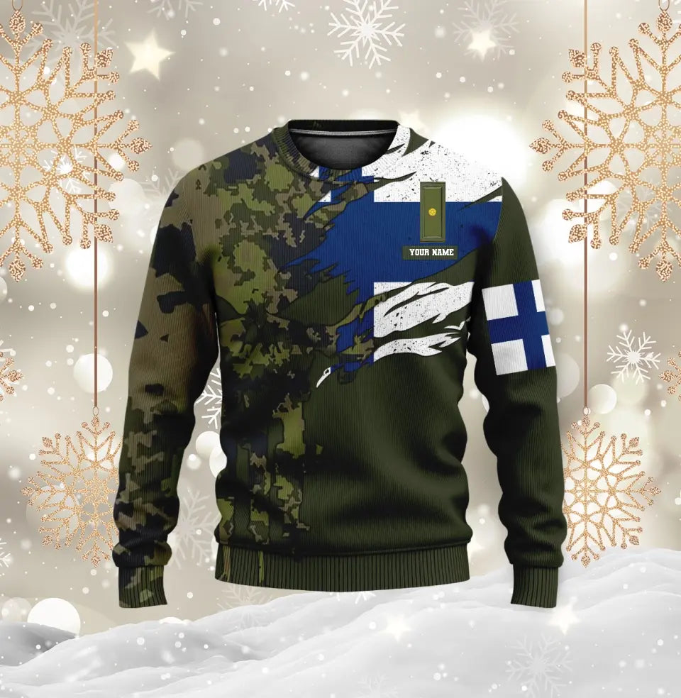 Personalisierter Kapuzenpullover mit Camouflage-Muster für finnische Soldaten/Veteranen mit Namen und Rang – 0512230001