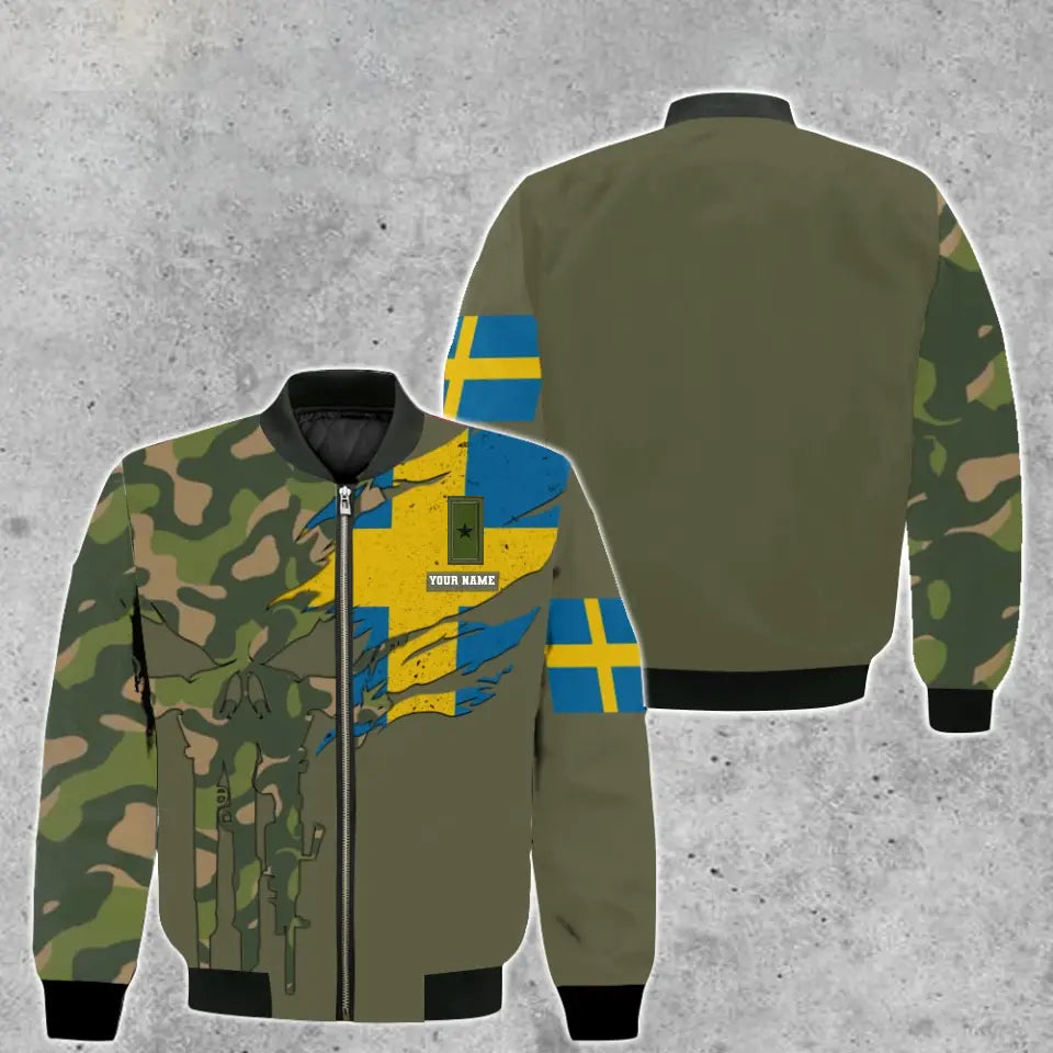 Personalisierter Kapuzenpullover mit Camouflage-Muster für schwedische Soldaten/Veteranen mit Namen und Rang – 0512230001