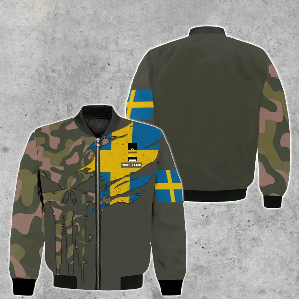 Personalisierter Kapuzenpullover mit Camouflage-Muster für schwedische Soldaten/Veteranen mit Namen und Rang – 0512230001