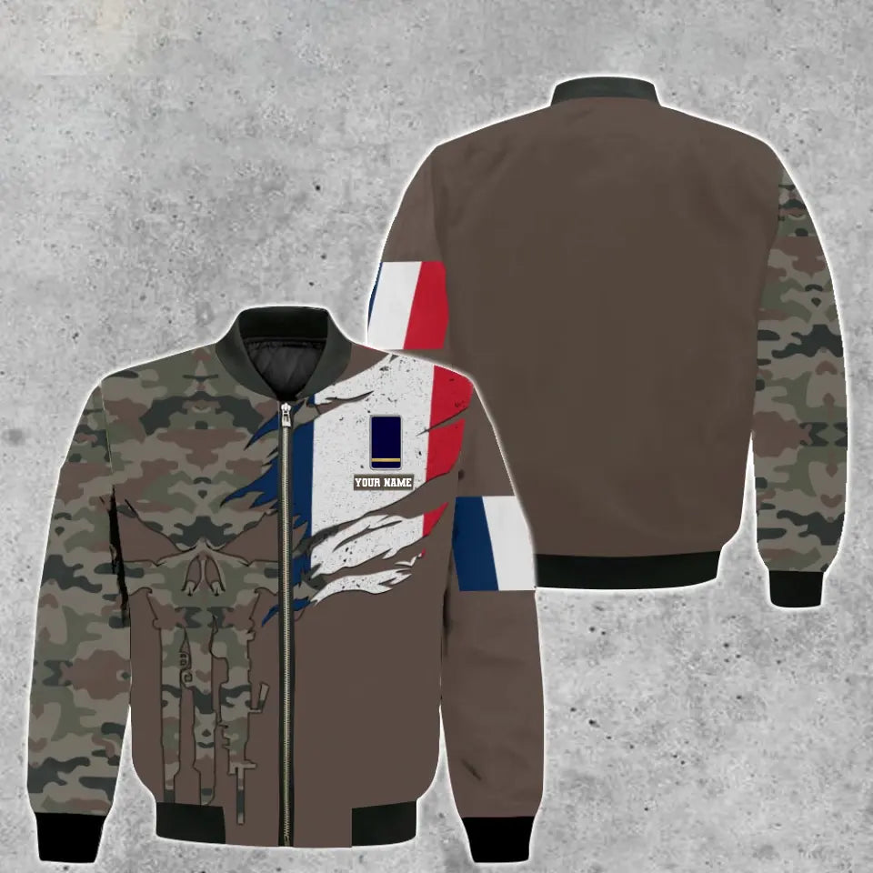 Personalisierter Kapuzenpullover mit Camouflage-Muster für französische Soldaten/Veteranen mit Namen und Rang – 0512230001