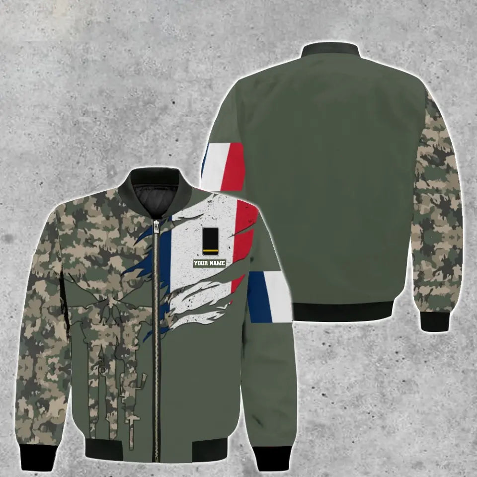 Personalisierter Kapuzenpullover mit Camouflage-Muster für französische Soldaten/Veteranen mit Namen und Rang – 0512230001