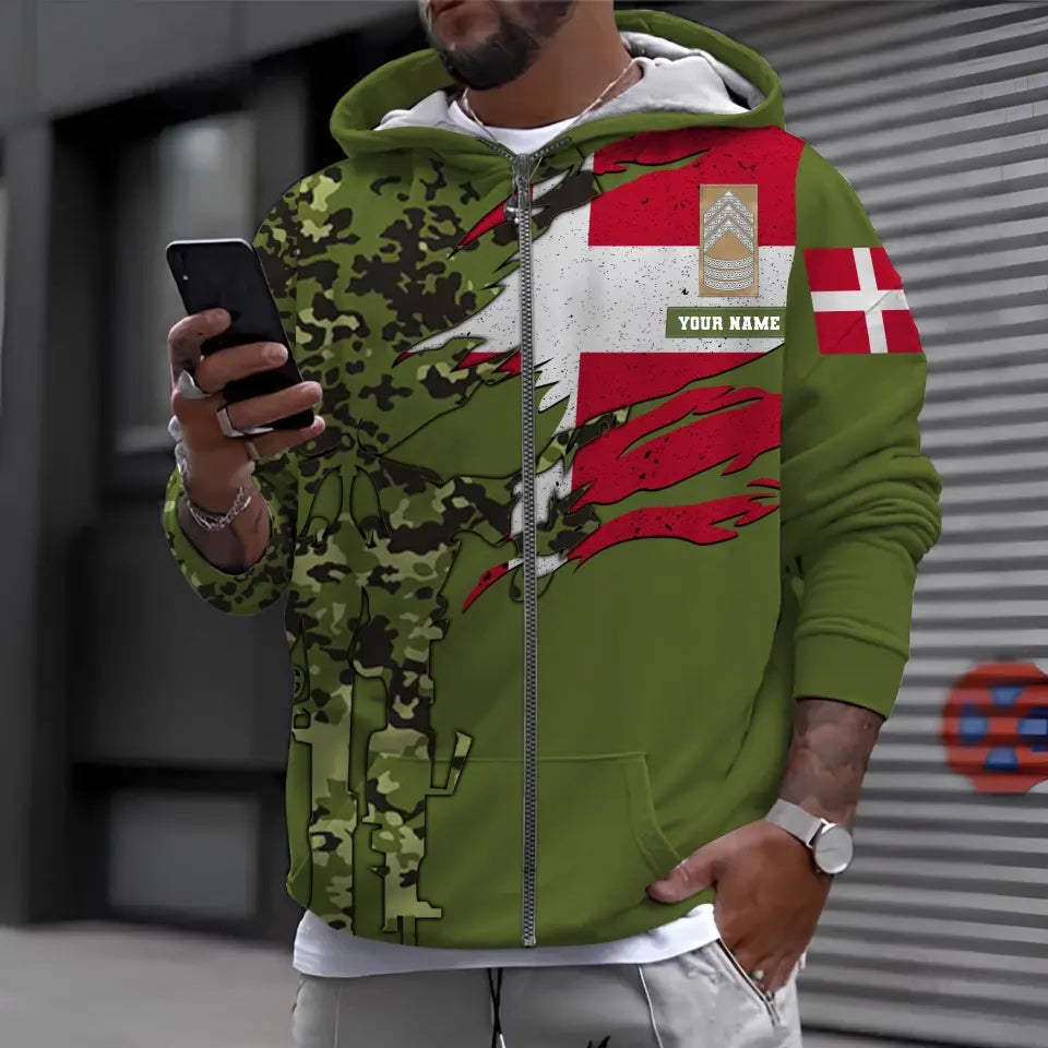 Sweat à capuche personnalisé avec camouflage soldat/vétéran du Danemark avec nom et grade - 0512230001