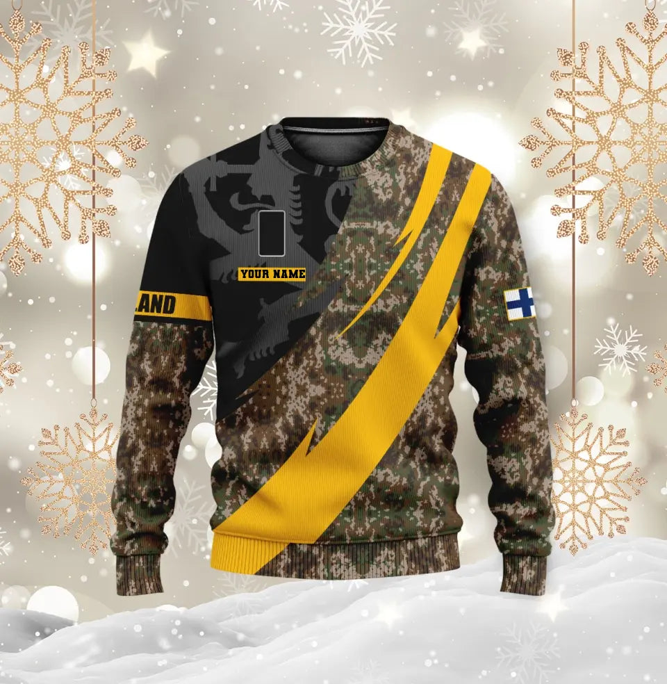 Personalisierter Kapuzenpullover mit 3D-Druck für finnische Soldaten/Veteranen im Camouflage-Muster mit Namen und Rang – 0512230002