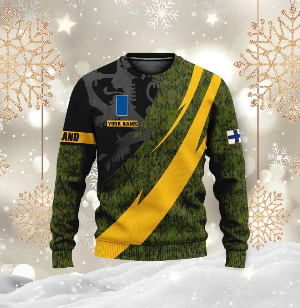 Personalisierter Kapuzenpullover mit 3D-Druck für finnische Soldaten/Veteranen im Camouflage-Muster mit Namen und Rang – 0512230002