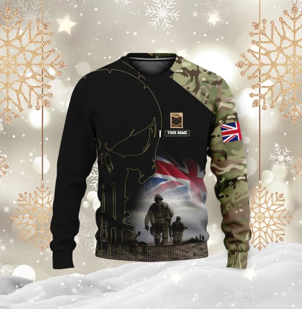 Personalisierter Kapuzenpullover mit Camouflage-Muster für britische Soldaten/Veteranen mit Namen und Rang, 3D-Druck – 0512230001