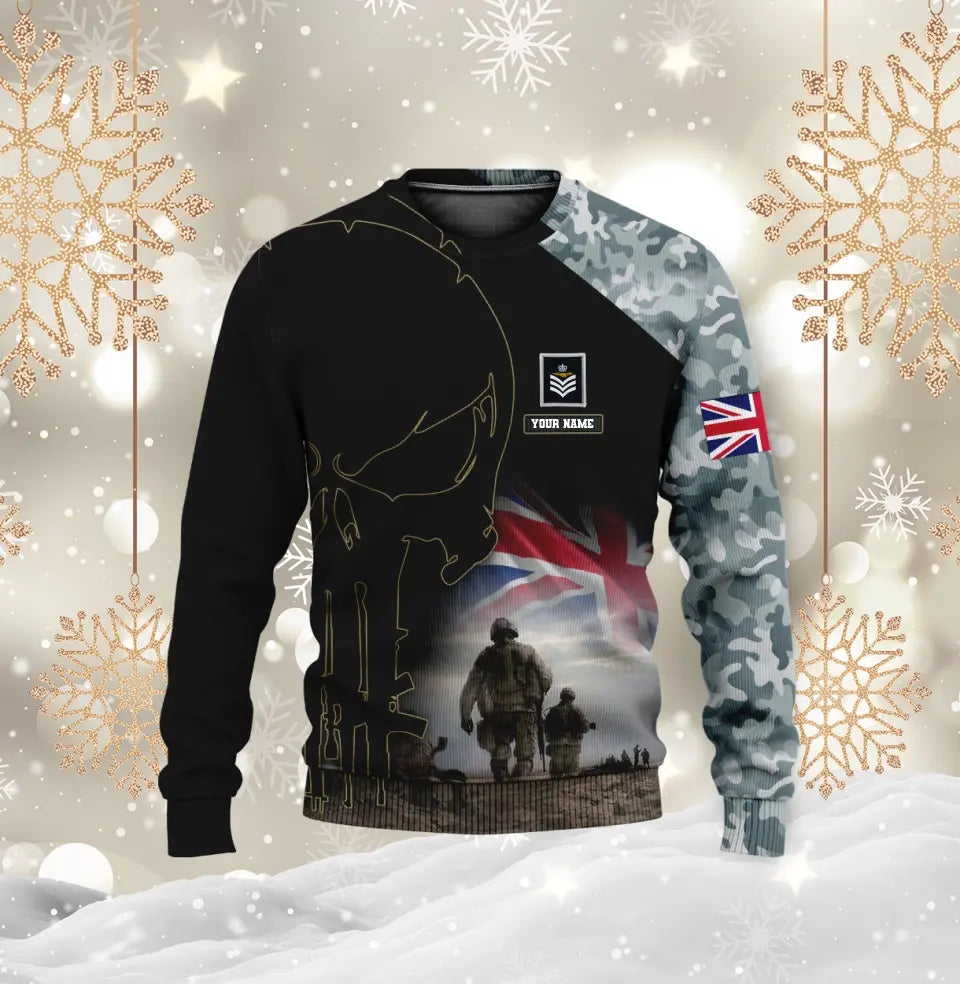 Sweat à capuche personnalisé avec camouflage soldat/vétéran britannique avec nom et grade imprimé en 3D - 0512230001