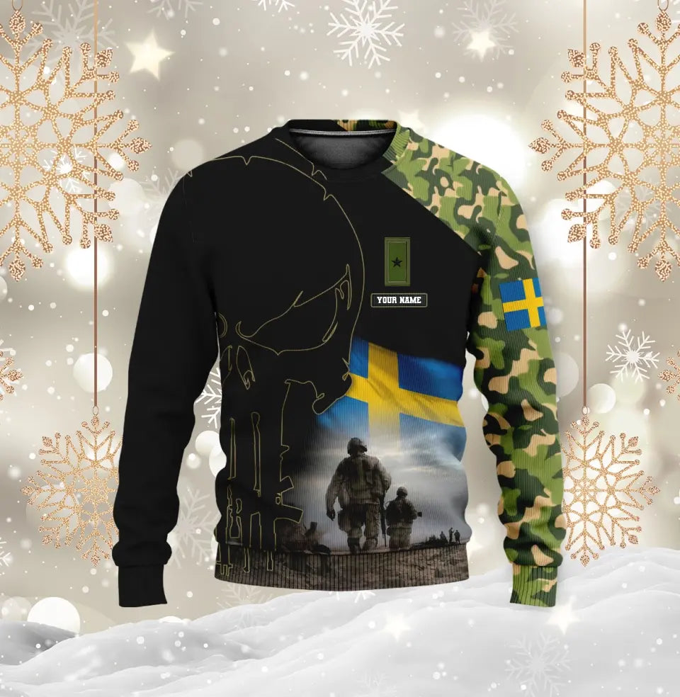 Personalisierter Kapuzenpullover mit schwedischem Soldaten-/Veteranen-Tarnmuster und Namen und Rang, 3D-Druck – 0512230001