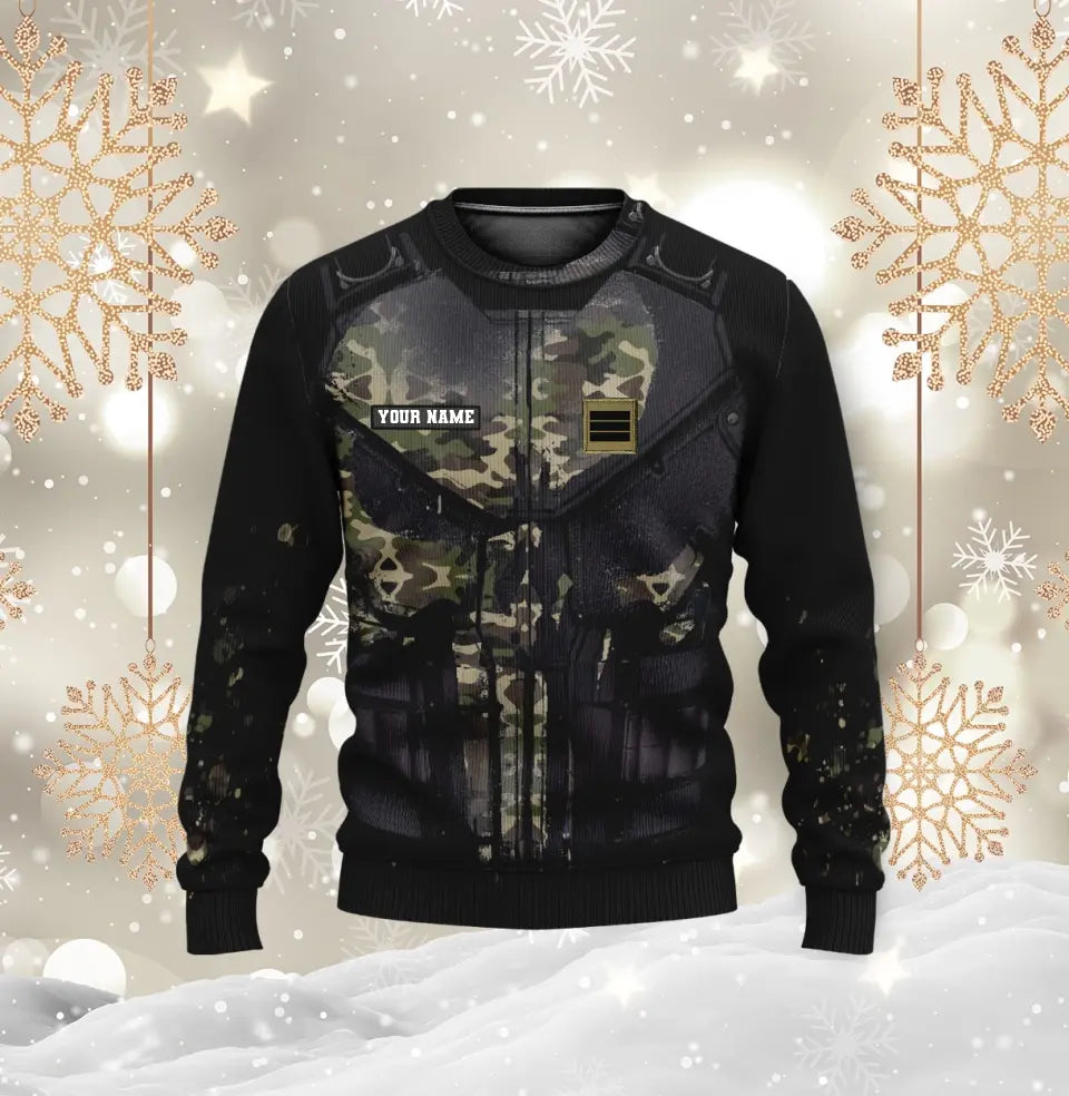 Personalisierter Kapuzenpullover mit Camouflage-Muster für französische Soldaten/Veteranen mit Namen und Rang, 3D-Druck -0712230001