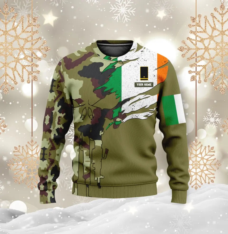 Sweat à capuche personnalisé avec nom et grade de soldat/vétéran irlandais - 0512230001