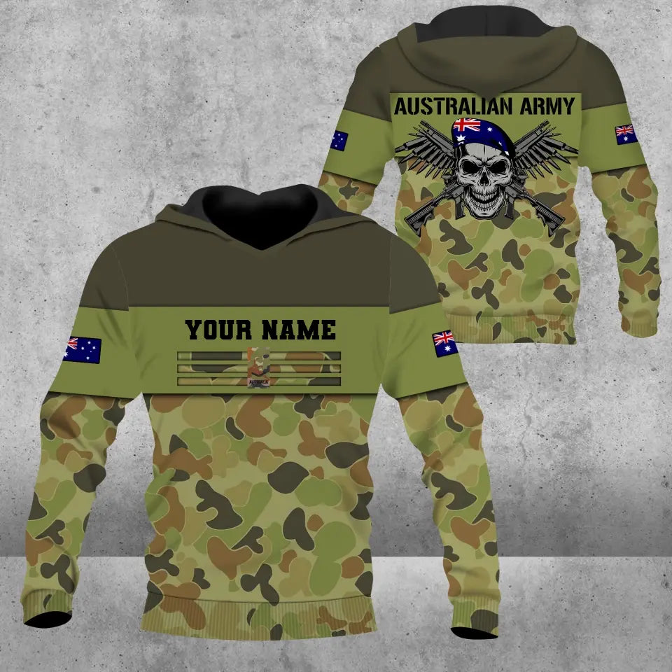 Sweat à capuche personnalisé avec camouflage soldat/vétéran australien avec nom et grade imprimé en 3D - 17022528