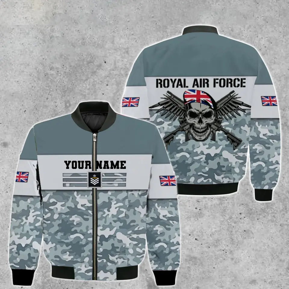 Personalisierte Bomberjacke mit Camouflage-Muster für britische Soldaten/Veteranen, bedruckt mit Namen und Rang -111223001