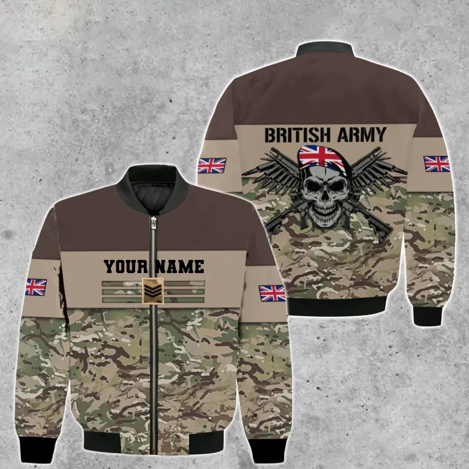 Personalisierte Bomberjacke mit Camouflage-Muster für britische Soldaten/Veteranen, bedruckt mit Namen und Rang -111223001