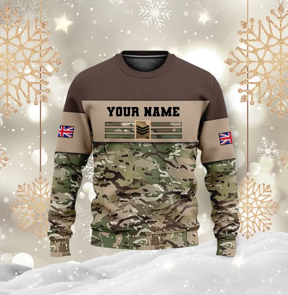 Personalisierte Bomberjacke mit Camouflage-Muster für britische Soldaten/Veteranen, bedruckt mit Namen und Rang -111223001