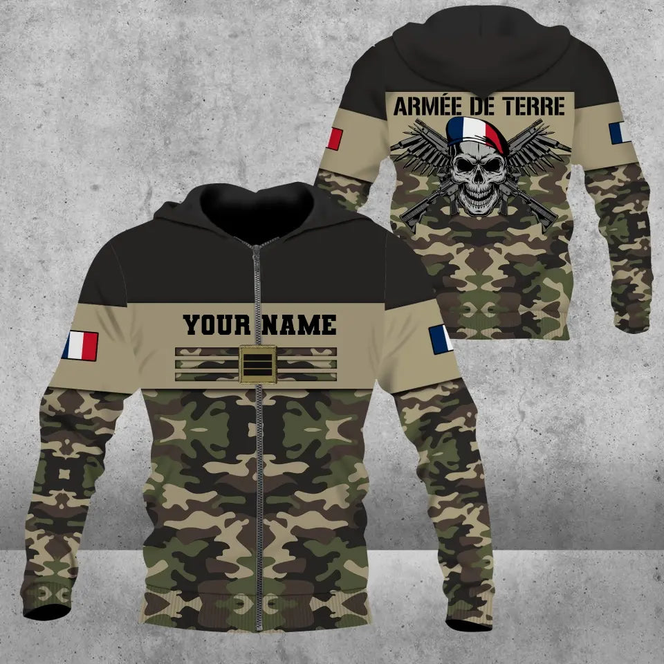 Personalisierte Bomberjacke mit Camouflage-Muster für französische Soldaten/Veteranen mit Namen und Rang, bedruckt -111223001