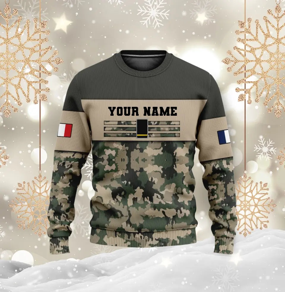 Personalisierte Bomberjacke mit Camouflage-Muster für französische Soldaten/Veteranen mit Namen und Rang, bedruckt -111223001