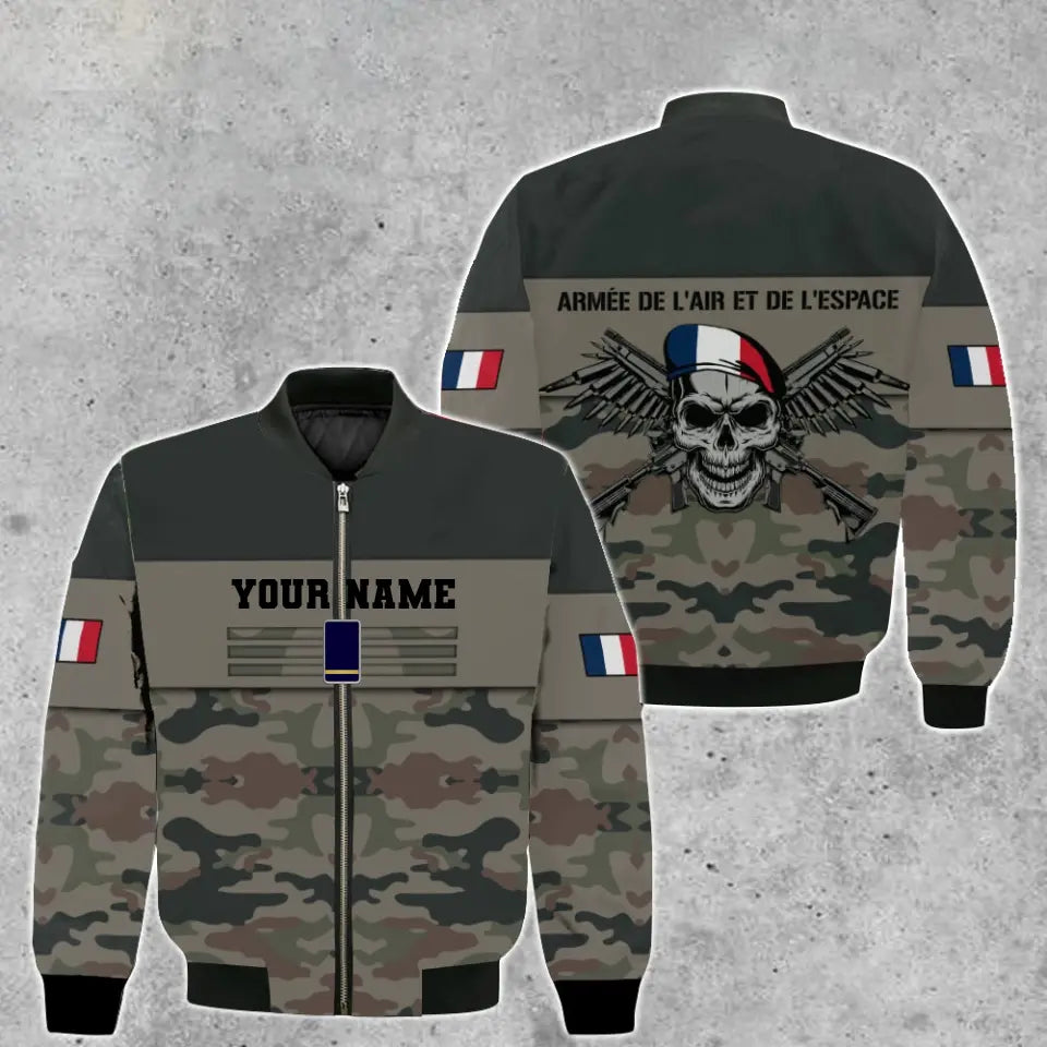 Personalisierte Bomberjacke mit Camouflage-Muster für französische Soldaten/Veteranen mit Namen und Rang, bedruckt -111223001