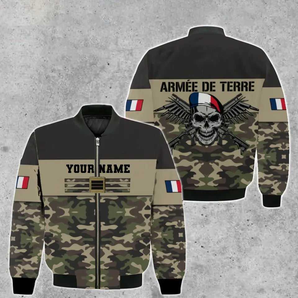 Veste de bombardier personnalisée avec camouflage soldat/vétéran de la France avec nom et grade imprimés -111223001