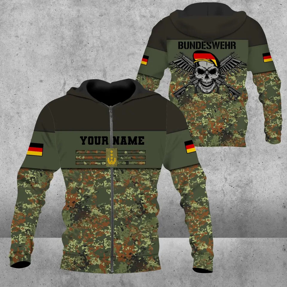 Personalisiertes T-Shirt mit Camouflage-Muster für deutsche Soldaten/Veteranen mit Namen und Rang, 3D-Druck – 0502240001