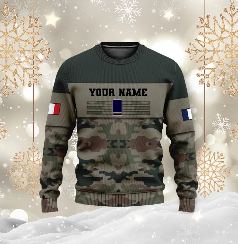 Personalisiertes T-Shirt mit französischem Soldaten-/Veteranen-Tarnmuster mit Namen und Rang, 3D-Druck – 0102240001