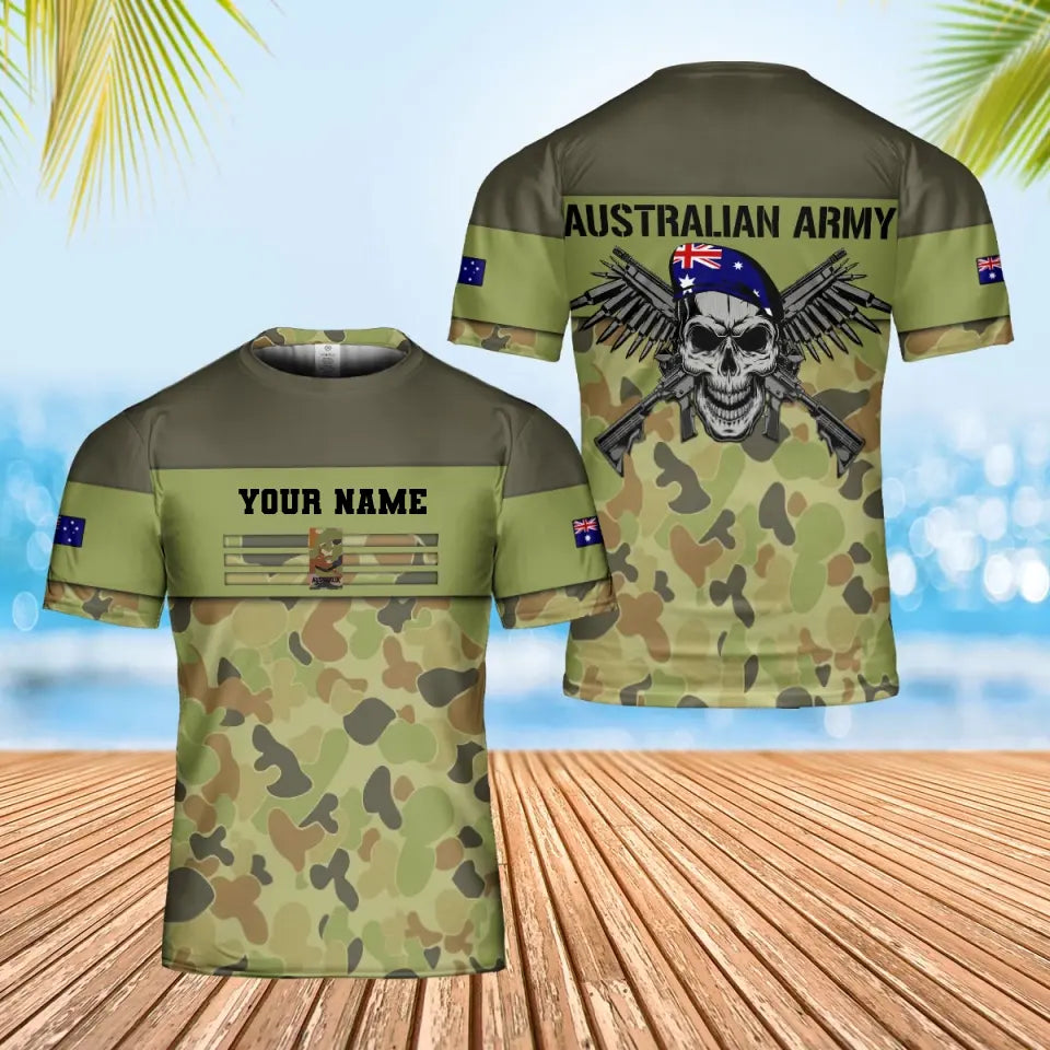 T-shirt personnalisé avec camouflage soldat/vétéran australien avec nom et grade imprimé en 3D - 0102240002