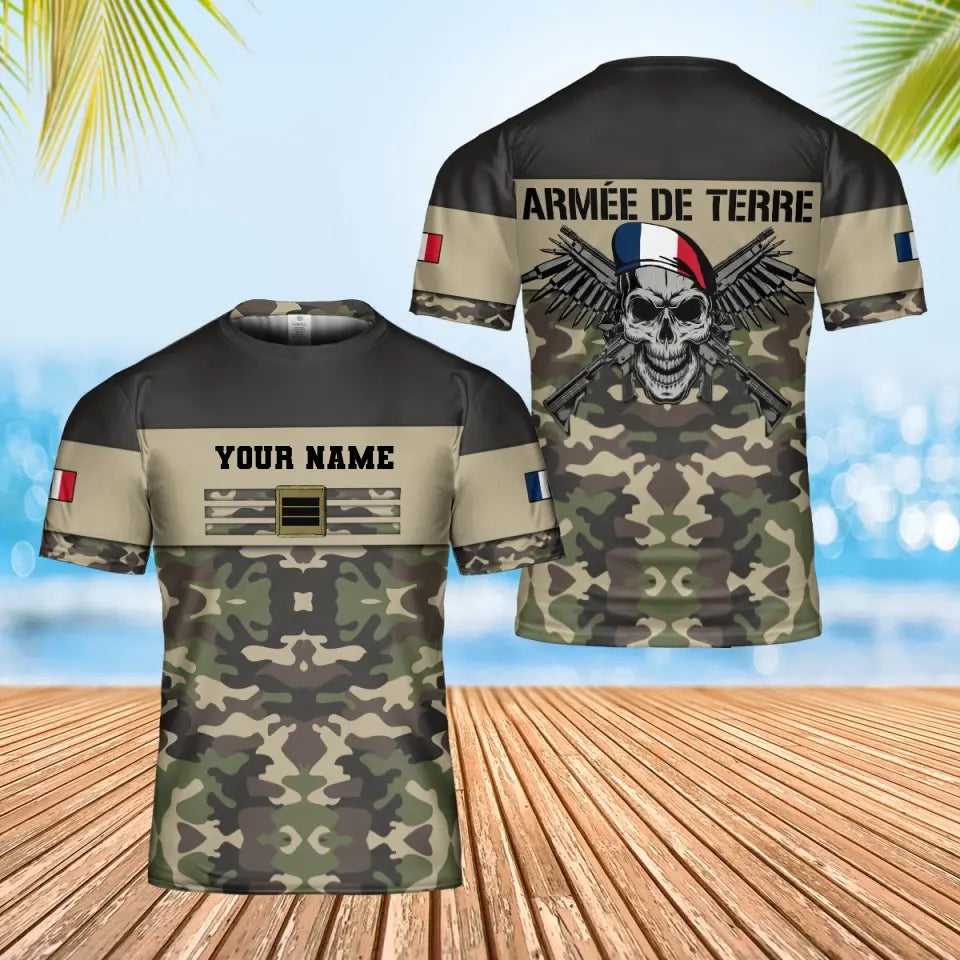 T-shirt personnalisé avec nom et grade de soldat/vétéran de la France imprimé en 3D - 0102240001