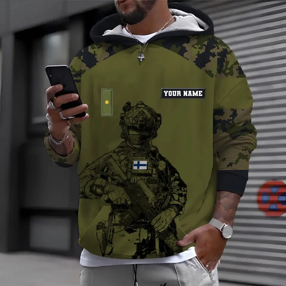 Personalisierter Kapuzenpullover mit 3D-Druck für finnische Soldaten/Veteranen im Camouflage-Muster mit Namen und Rang -1212230001