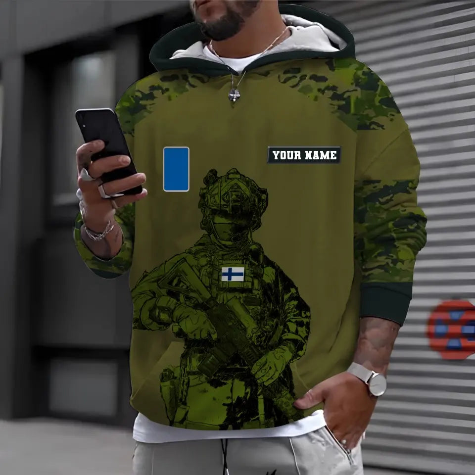 Sweat à capuche personnalisé avec camouflage soldat/vétéran finlandais avec nom et grade imprimé en 3D -1212230001