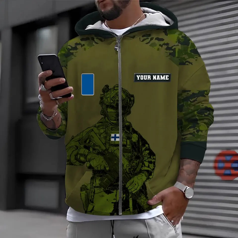 Personalisierter Kapuzenpullover mit 3D-Druck für finnische Soldaten/Veteranen im Camouflage-Muster mit Namen und Rang -1212230001